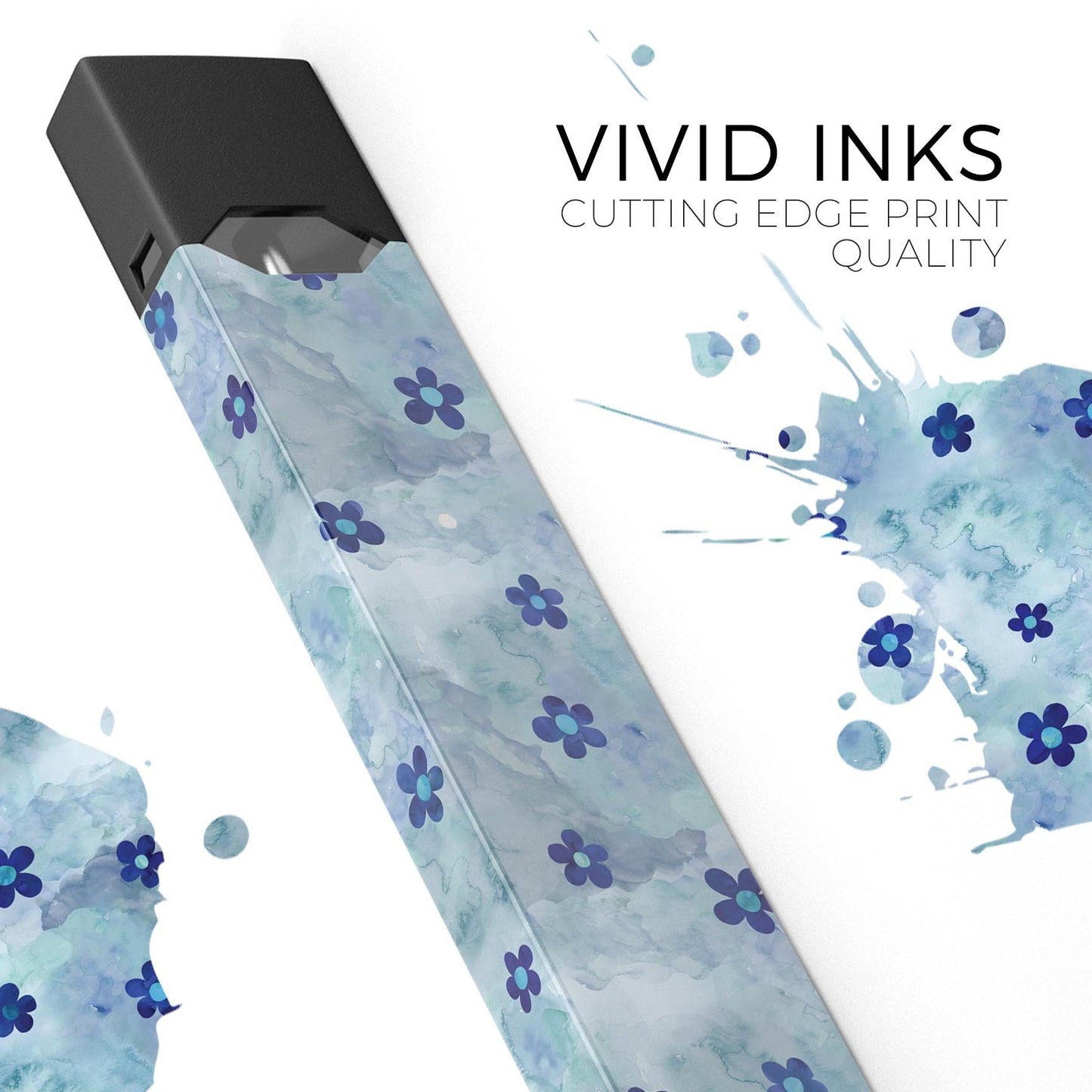 Cute Watercolor Flowers over Blue - Premium Decal Protective Skin-Wrap