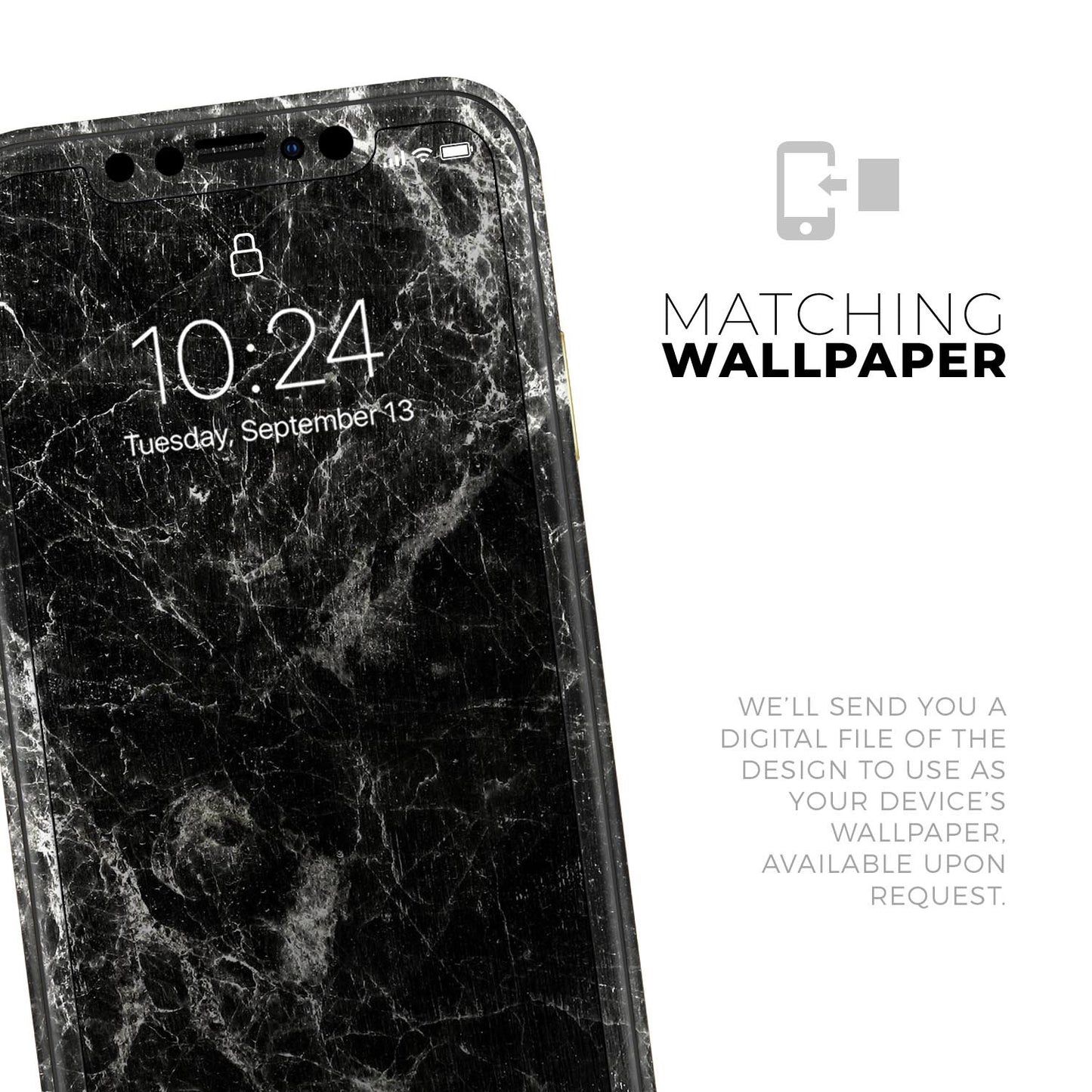 Black Scratched Marble 2 - Skin-Kit compatible with the Apple iPhone