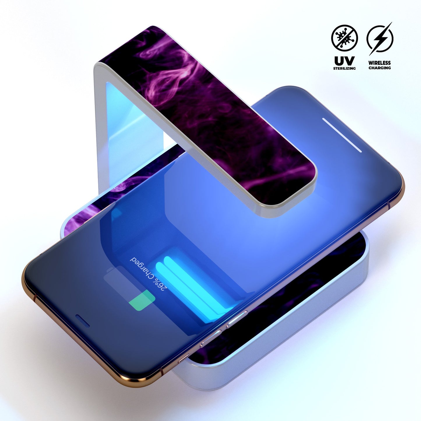 Glowing Pink Smoke UV Germicidal Sanitizing Sterilizing Wireless Smart