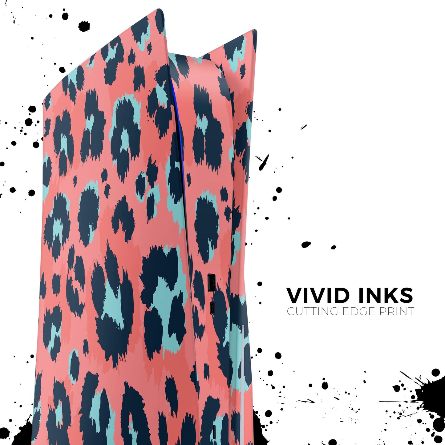 Leopard Coral and Teal V23 - Full Body Skin Decal Wrap Kit for Sony