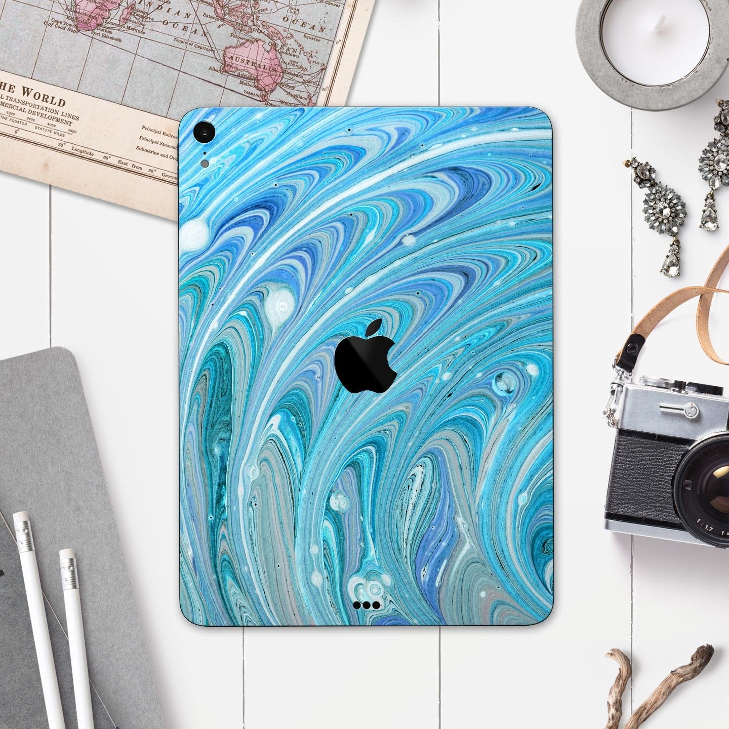 Mixed Blue Oil - Full Body Skin Decal for the Apple iPad Pro 12.9",