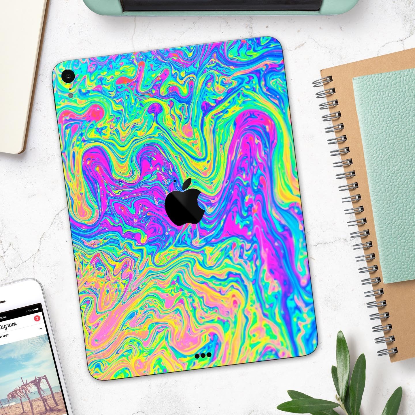 Neon Color Swirls - Full Body Skin Decal for the Apple iPad Pro 12.9",