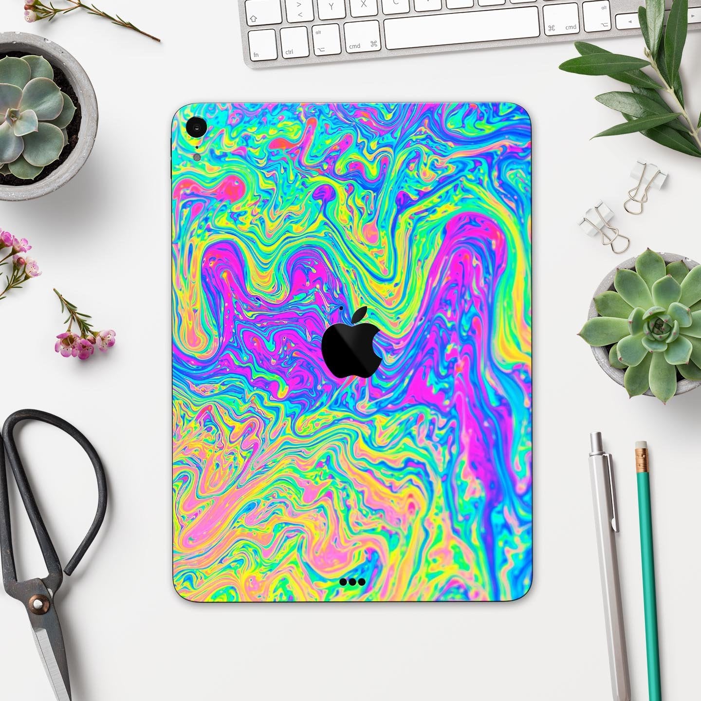 Neon Color Swirls - Full Body Skin Decal for the Apple iPad Pro 12.9",