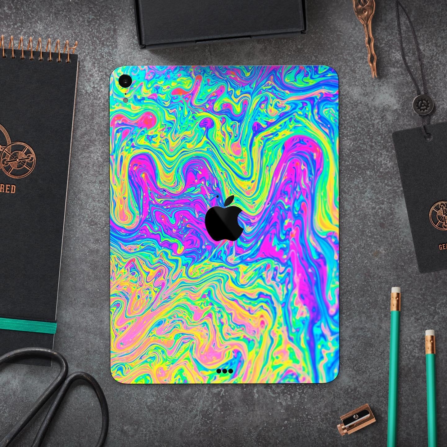 Neon Color Swirls - Full Body Skin Decal for the Apple iPad Pro 12.9",