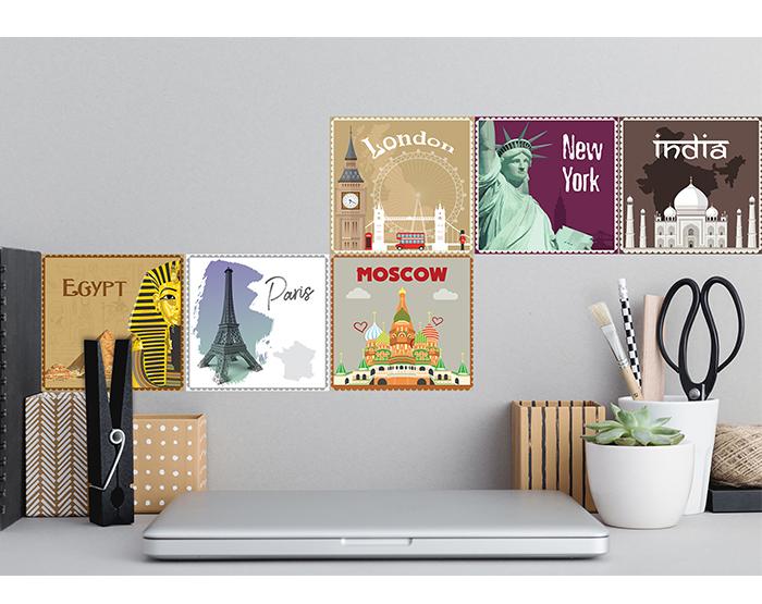 12x2 (24 pcs) TRAVEL THE WORLD WITH THESE ILLUSTRATED STAMP WALL